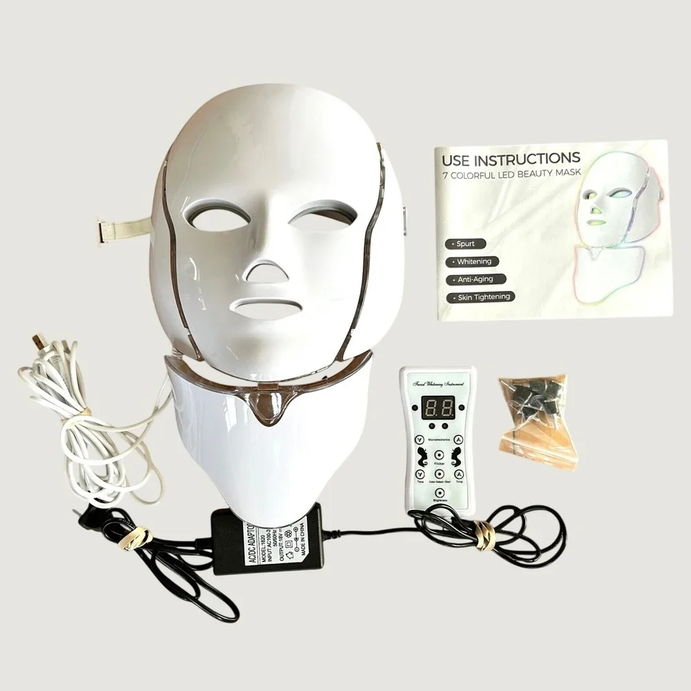 7 Color LED Beauty Mask Photon Light Therapy Face Neck Skin Rejuvenation White
